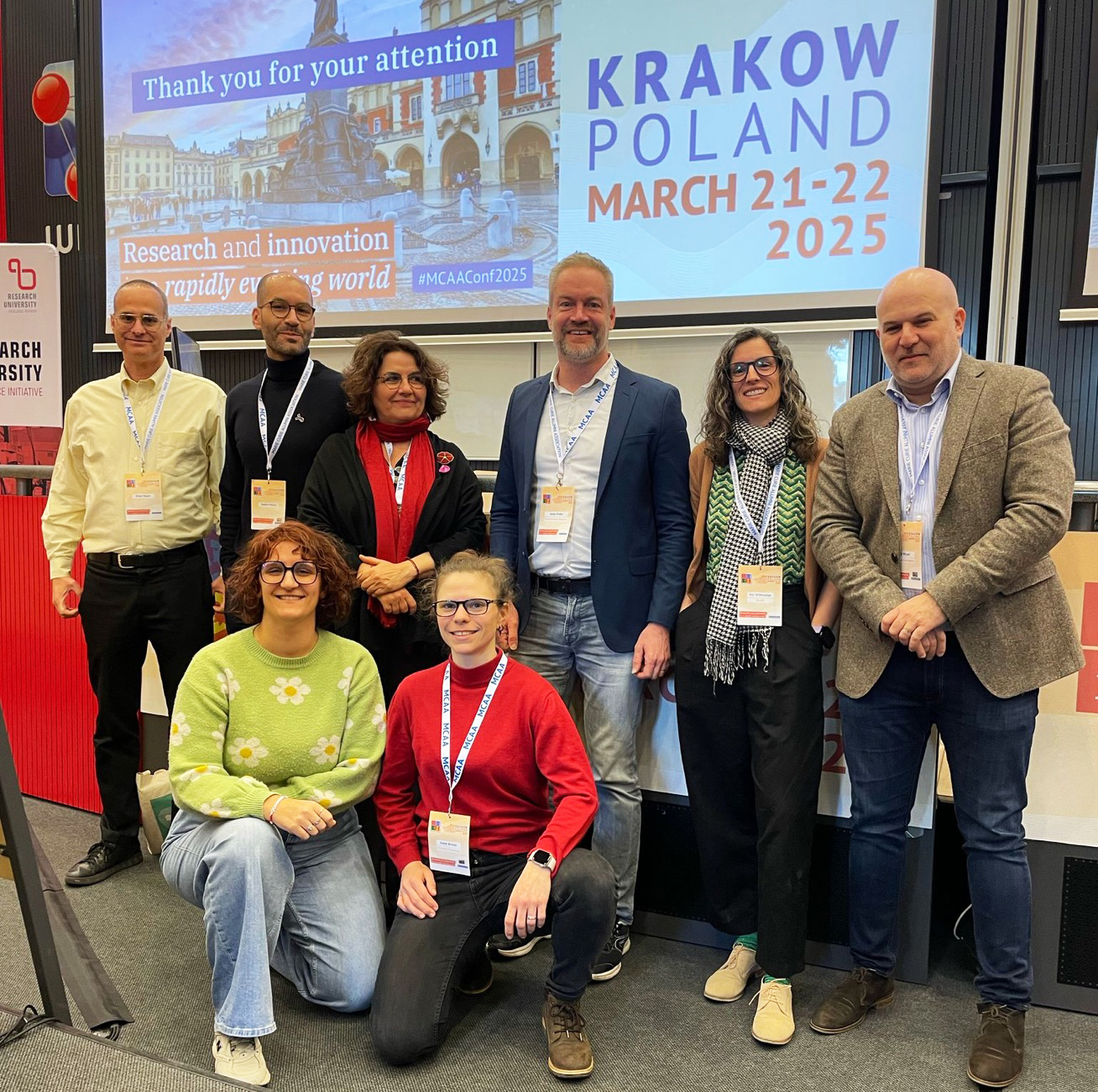 A few members of the MCAA RM WG with Claire Morel (MSCA Unit) and David Wizel (REA)