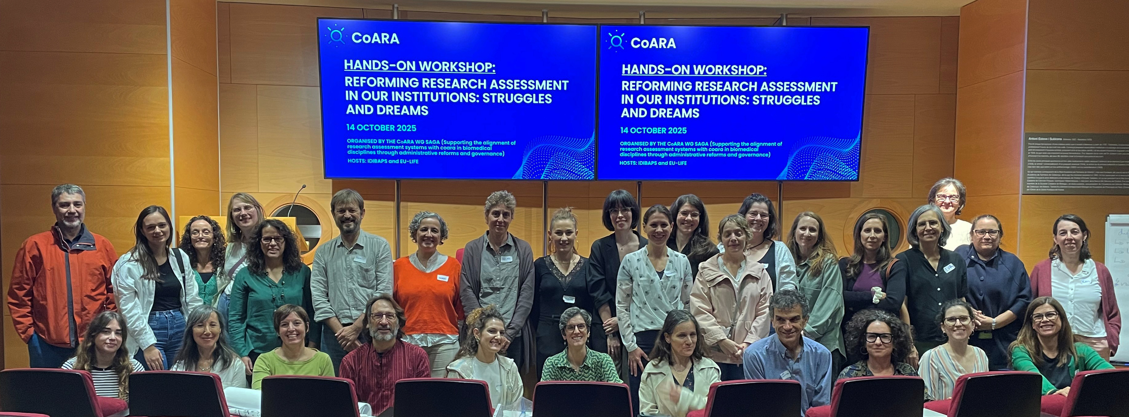 Group photo of the CoARA WG SAGA workshop “Reforming Research Assessment in Our Institutions: Struggles and Dreams.”